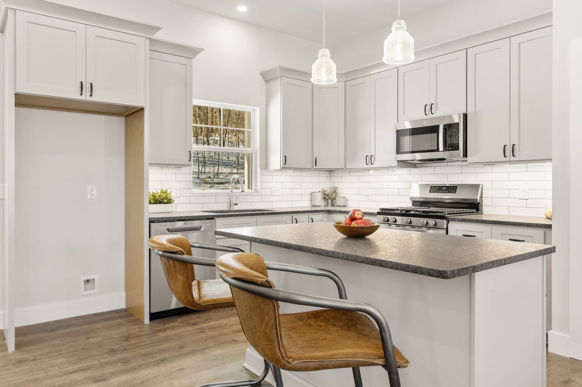 Contemporary kitchen with pendant lighting in Vonore custom home in Knoxville, TN